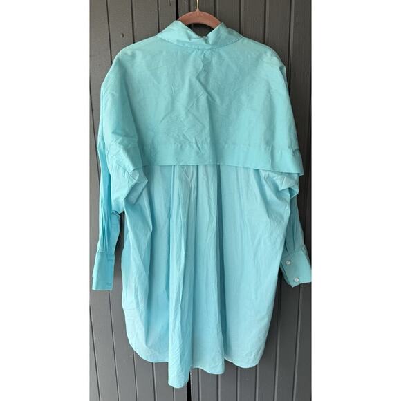 Secular Italy Oversized Button Up Shirt Top Aqua XS O/S 56” Bust Lagenlook $237 - Picture 3 of 12